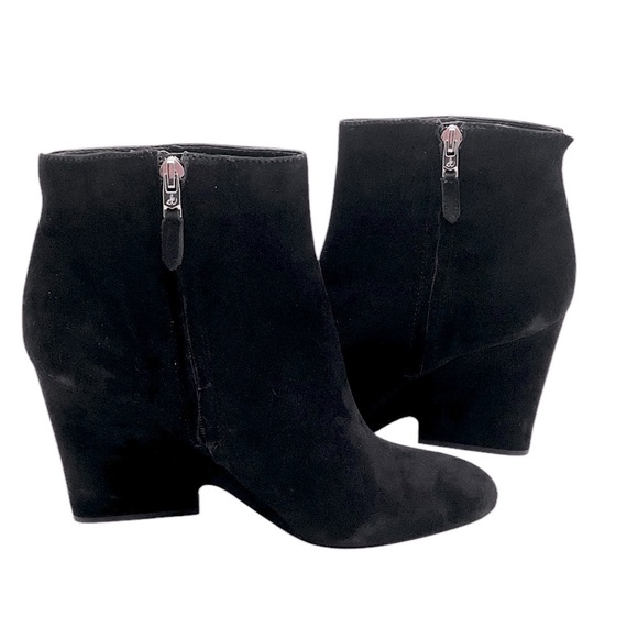 Sam Edelman black Wilson Boot Size 8.5 Wedge Heel Black Suede Bootie Almond Toe - Picture 2 of 11
